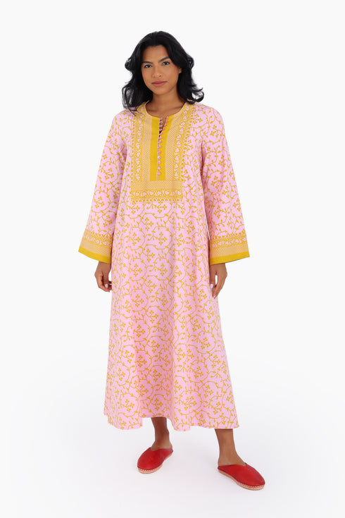 Long kaftan printed dress with pockets